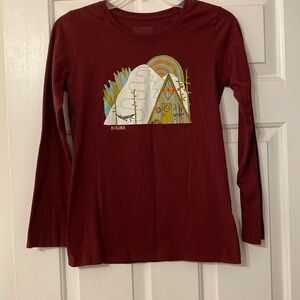 Patagonia Kids Long Sleeve Tee - Burgundy with Multicolor Graphic